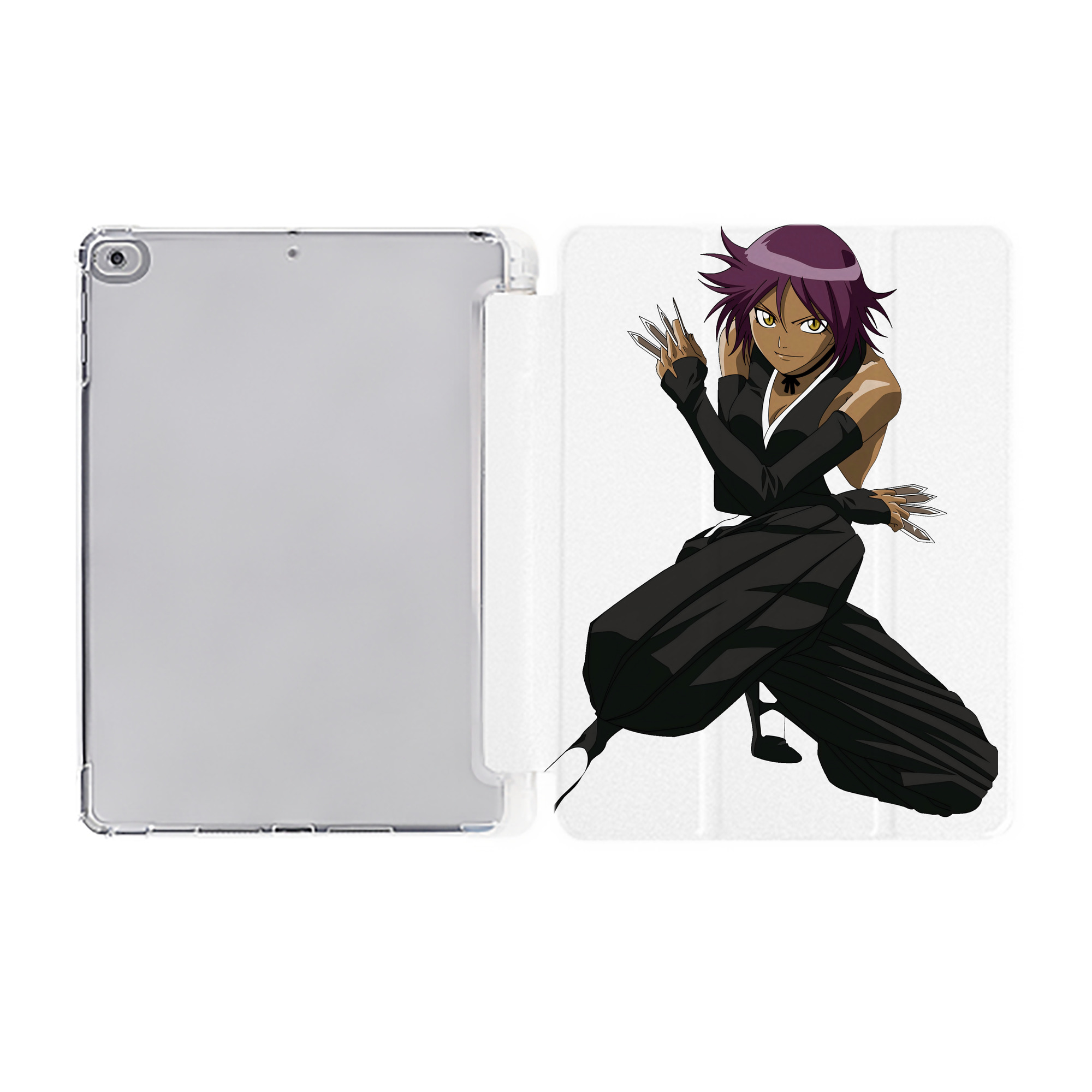 （画像用） ブリーチ 四楓院 夜一（しほういん よるいち） BLEACH Shihouin Yoruichi IPad ケース ペン収納付き 三つ折りスタンド PUレザー×シリコン 対応機種9.5/10.5/10.9インチ